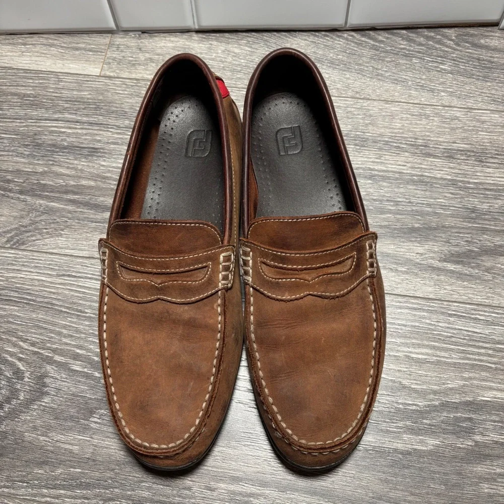FootJoy Mens 12M Brown Leather Moc Toe Driving Loafer Golf Shoes 79011